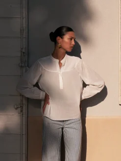 Women FRAME Shirred Popover Blouse in