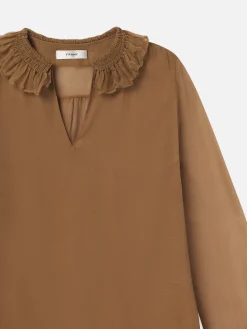 Women FRAME Shirred Ruffle Neck Blouse in