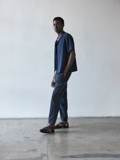 FRAME Short Sleeve Camp Collar Shirt in Dark Navy