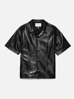 FRAME Short Sleeve Leather Camp Shirt in