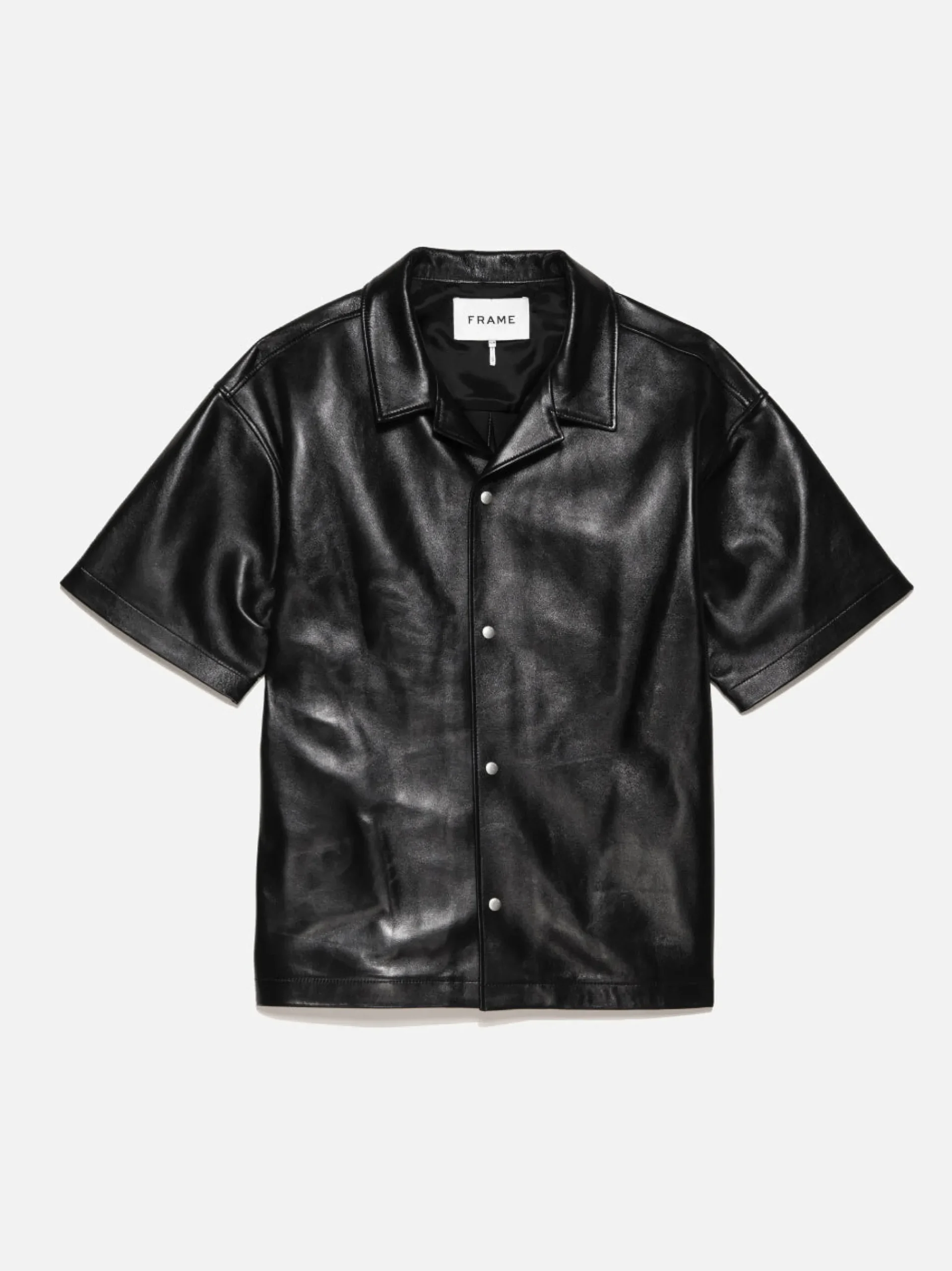 FRAME Short Sleeve Leather Camp Shirt in
