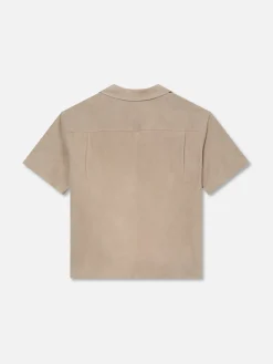 FRAME Short Sleeve Suede Shirt in Smoke Grey