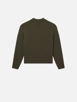 FRAME Silk Blend Polo Sweater in Dark Olive