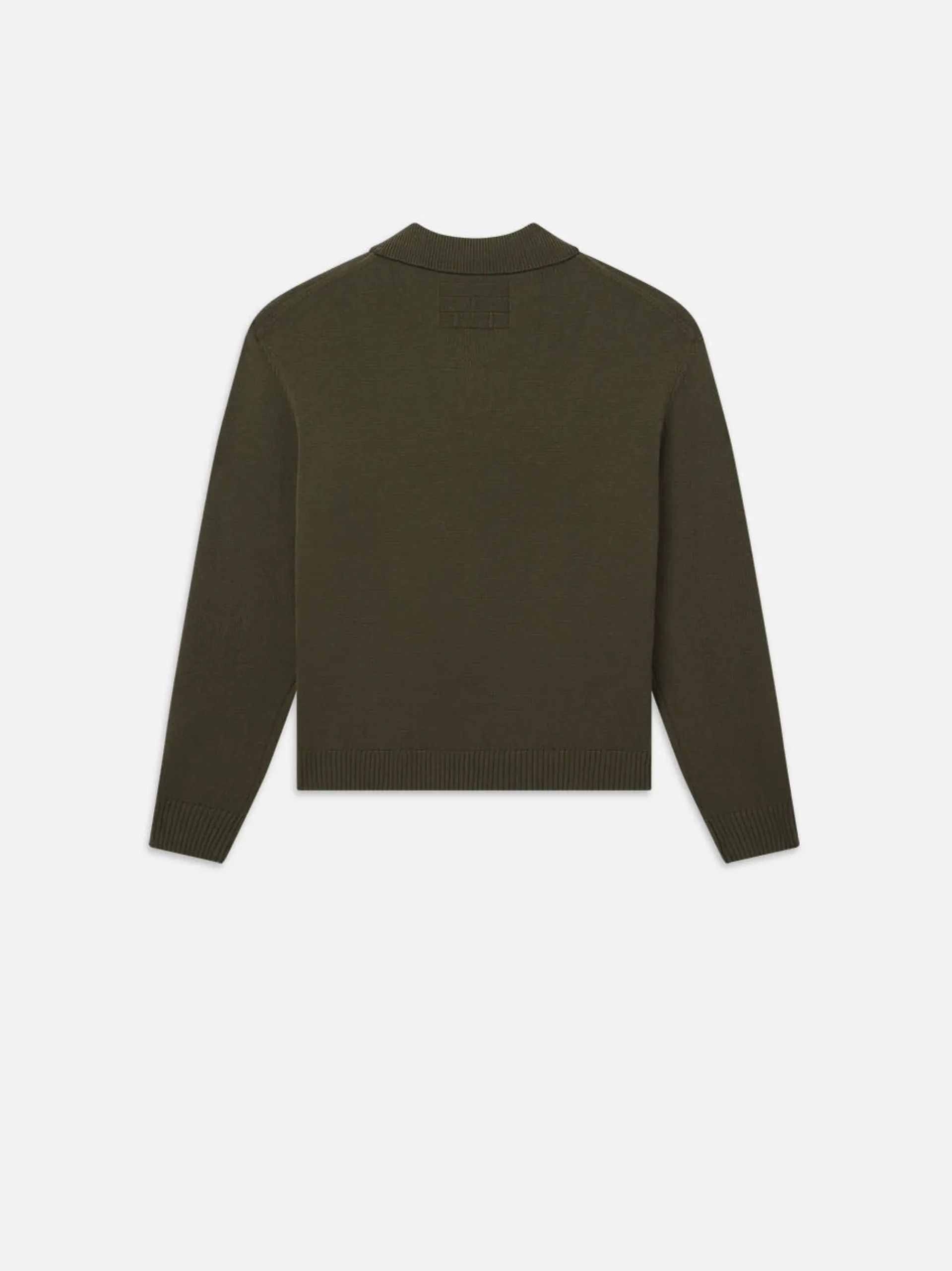 FRAME Silk Blend Polo Sweater in Dark Olive