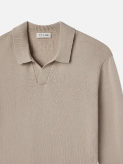 FRAME Silk Blend Polo Sweater in Grey Beige