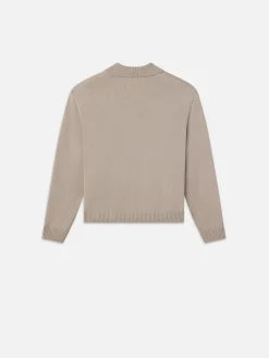 FRAME Silk Blend Polo Sweater in Grey Beige