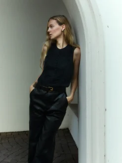 Women FRAME Sleeveless Ruffle Trim Blouse in