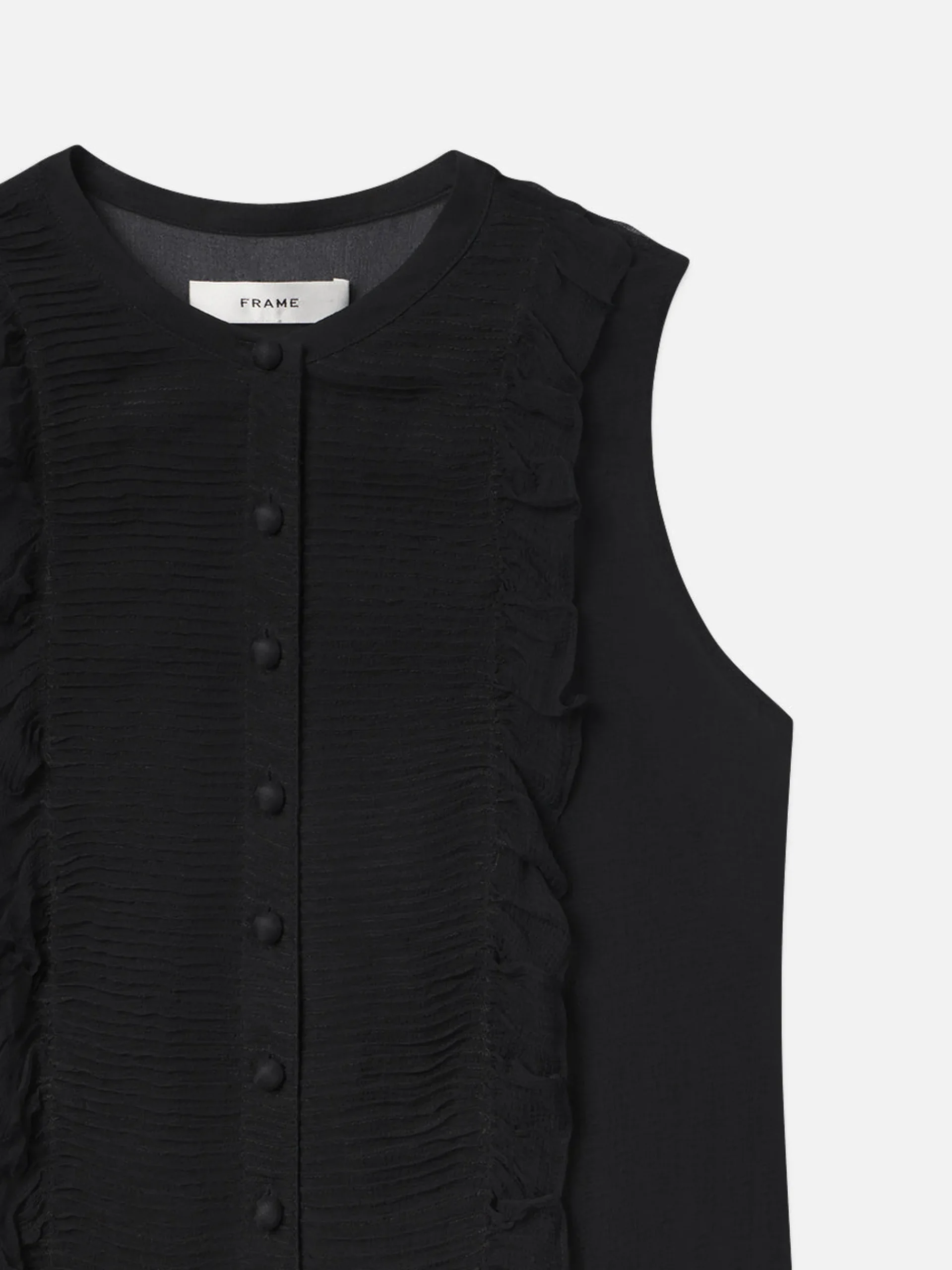 Women FRAME Sleeveless Ruffle Trim Blouse in