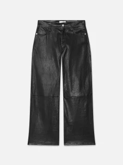 Women FRAME Slim Palazzo Crop Leather Trouser in