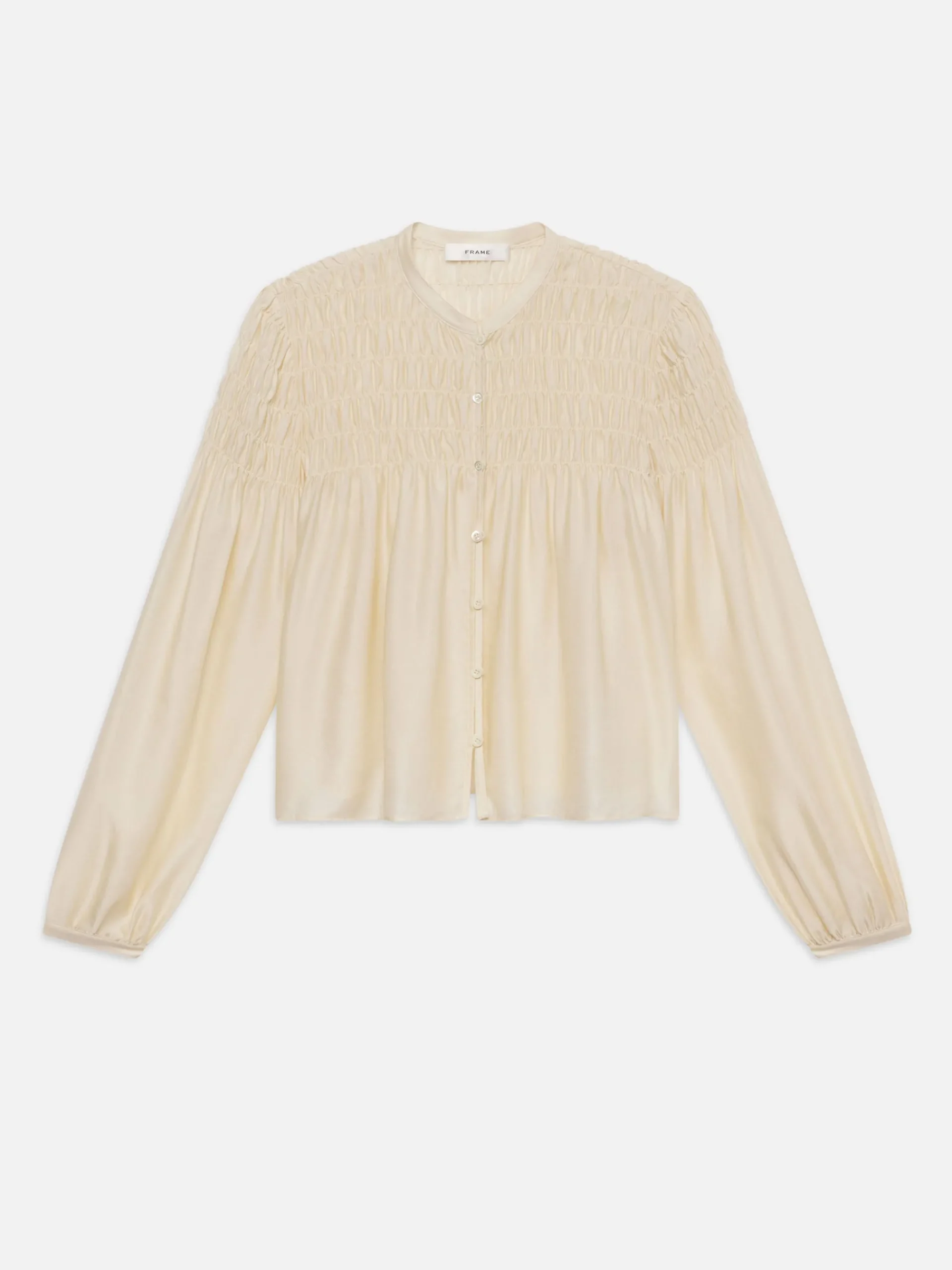 Women FRAME Smocked Collarless Blouse in