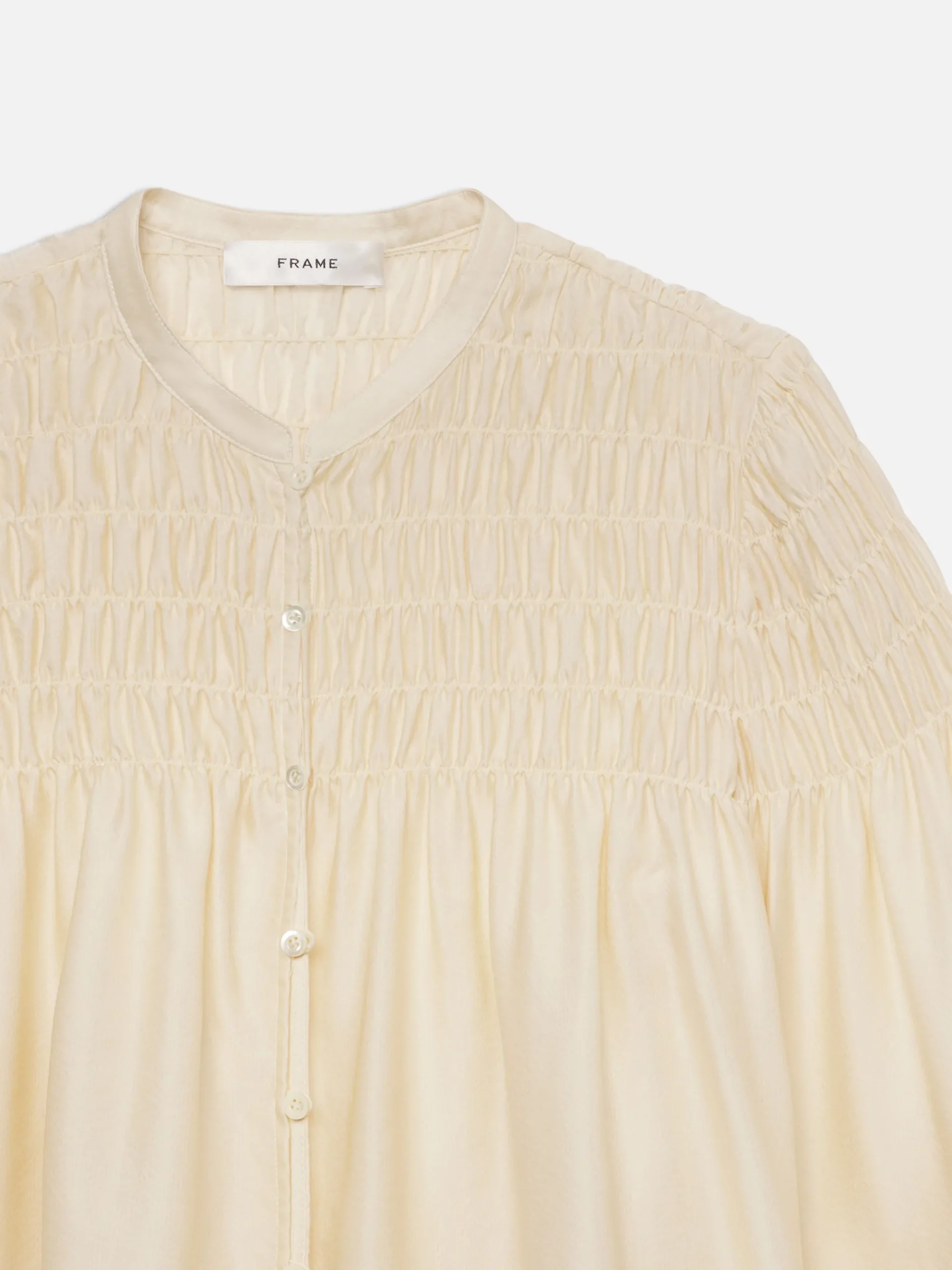 Women FRAME Smocked Collarless Blouse in