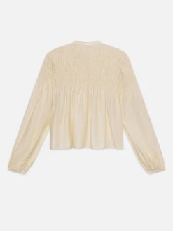 Women FRAME Smocked Collarless Blouse in
