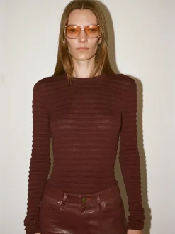 Women FRAME Smocked Long Sleeve Crewneck in