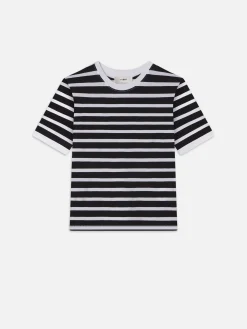 Women FRAME Striped Baby Tee in Black Multi