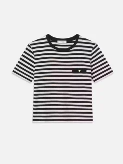 Women FRAME Striped Pocket Tee in Black Multi