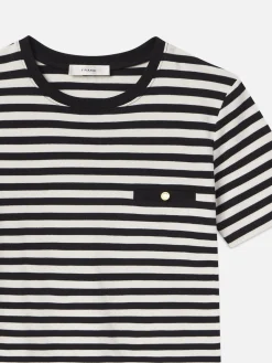 Women FRAME Striped Pocket Tee in Black Multi