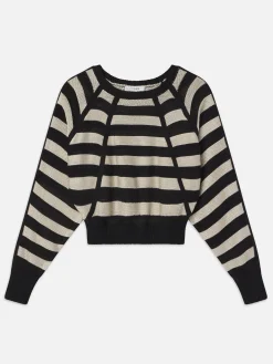 Women FRAME Striped Raglan Sweater in Black Multi