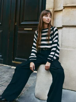 Women FRAME Striped Raglan Sweater in Black Multi