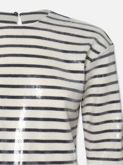 Women FRAME Striped Sequin Top in Navy Multi
