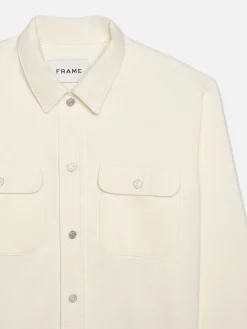 FRAME Textured Terry Overshirt in Off White