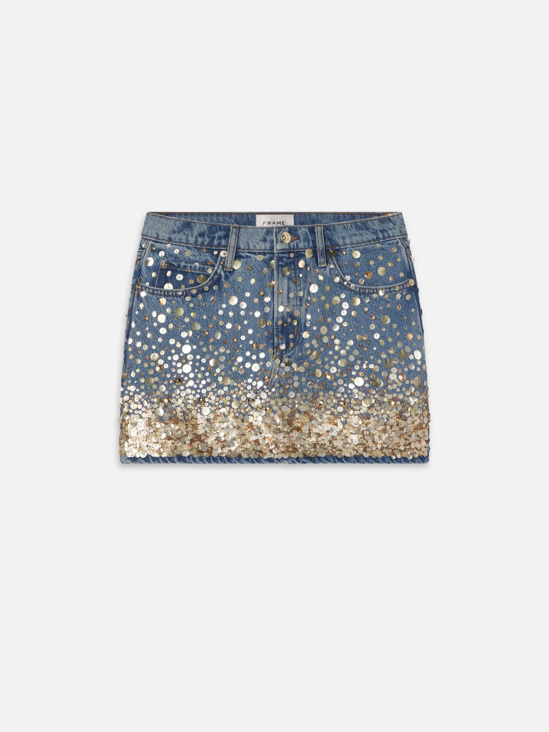 Women FRAME The Atelier Champagne Skirt in Gold Embellished
