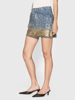 Women FRAME The Atelier Champagne Skirt in Gold Embellished