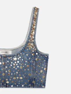 Women FRAME The Atelier Champagne Top in Gold Embellished