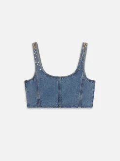 Women FRAME The Atelier Champagne Top in Gold Embellished