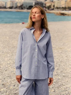 Women FRAME The Borrowed Shirt in Dark Chambray Multi