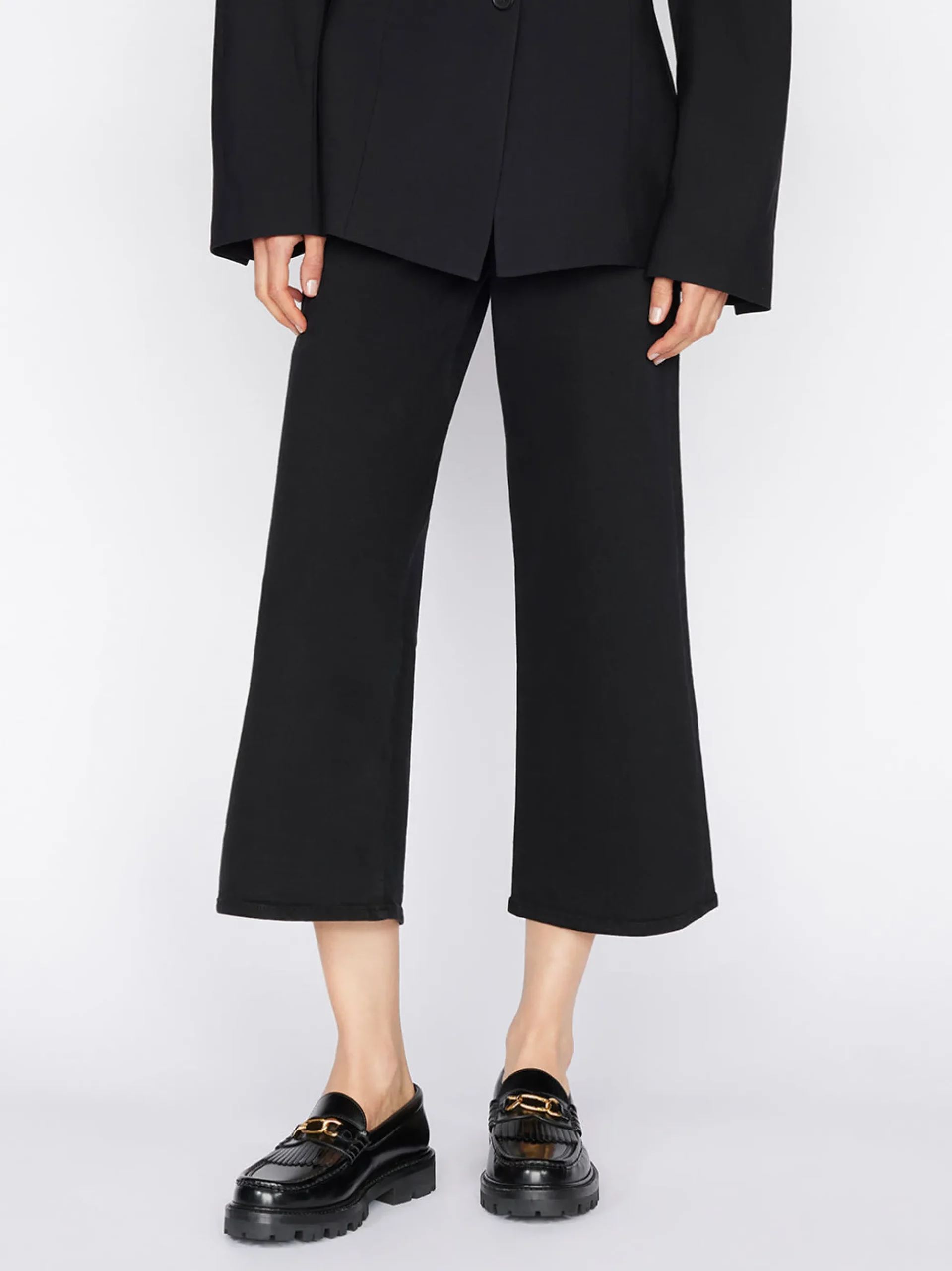 Women FRAME The Jetset Wide Crop in Sheen Noir