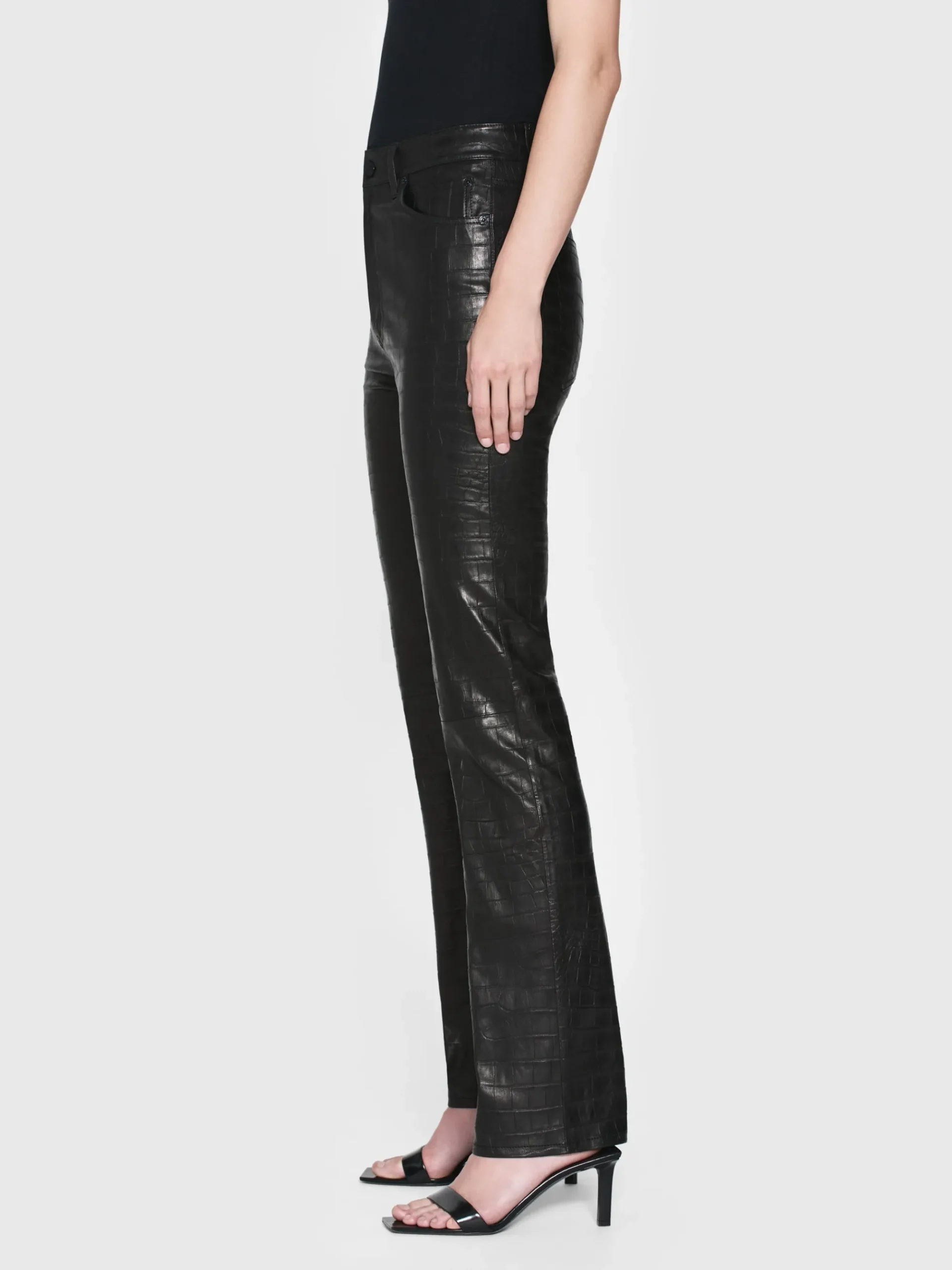 Women FRAME The Leather Ruler in Black Croc