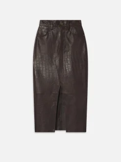 Women FRAME The Midaxi Leather Skirt in Espresso Croc