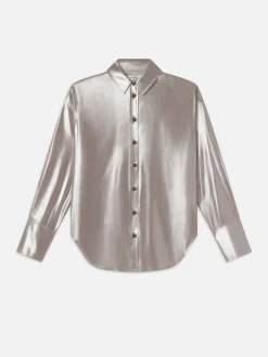 Women FRAME The Standard Shirt in Silver Lame