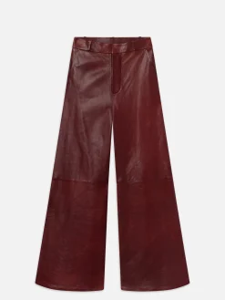 Women FRAME The Wide Leather Trouser in Syrah Red