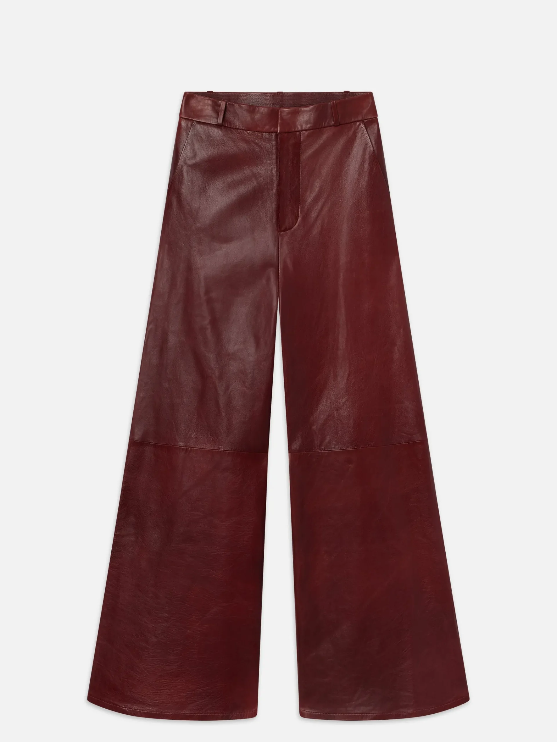 Women FRAME The Wide Leather Trouser in Syrah Red
