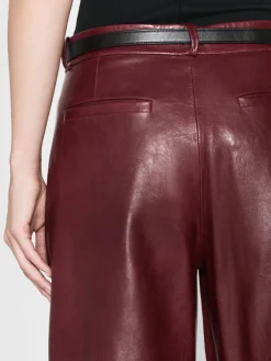 Women FRAME The Wide Leather Trouser in Syrah Red