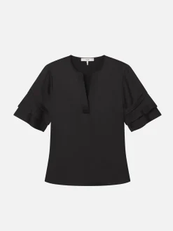 Women FRAME Tiered Ruffle Short Sleeve Blouse in