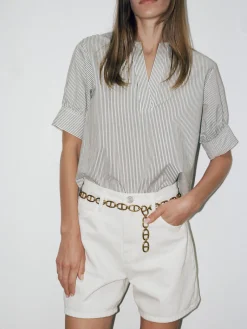 Women FRAME V-Neck Popover Top in Navy Multi