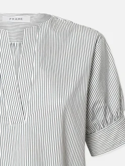 Women FRAME V-Neck Popover Top in Navy Multi