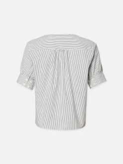 Women FRAME V-Neck Popover Top in Navy Multi