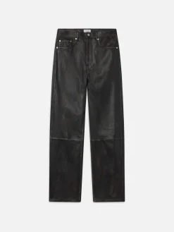 FRAME Washed Leather Pant Trousers in Black Washed
