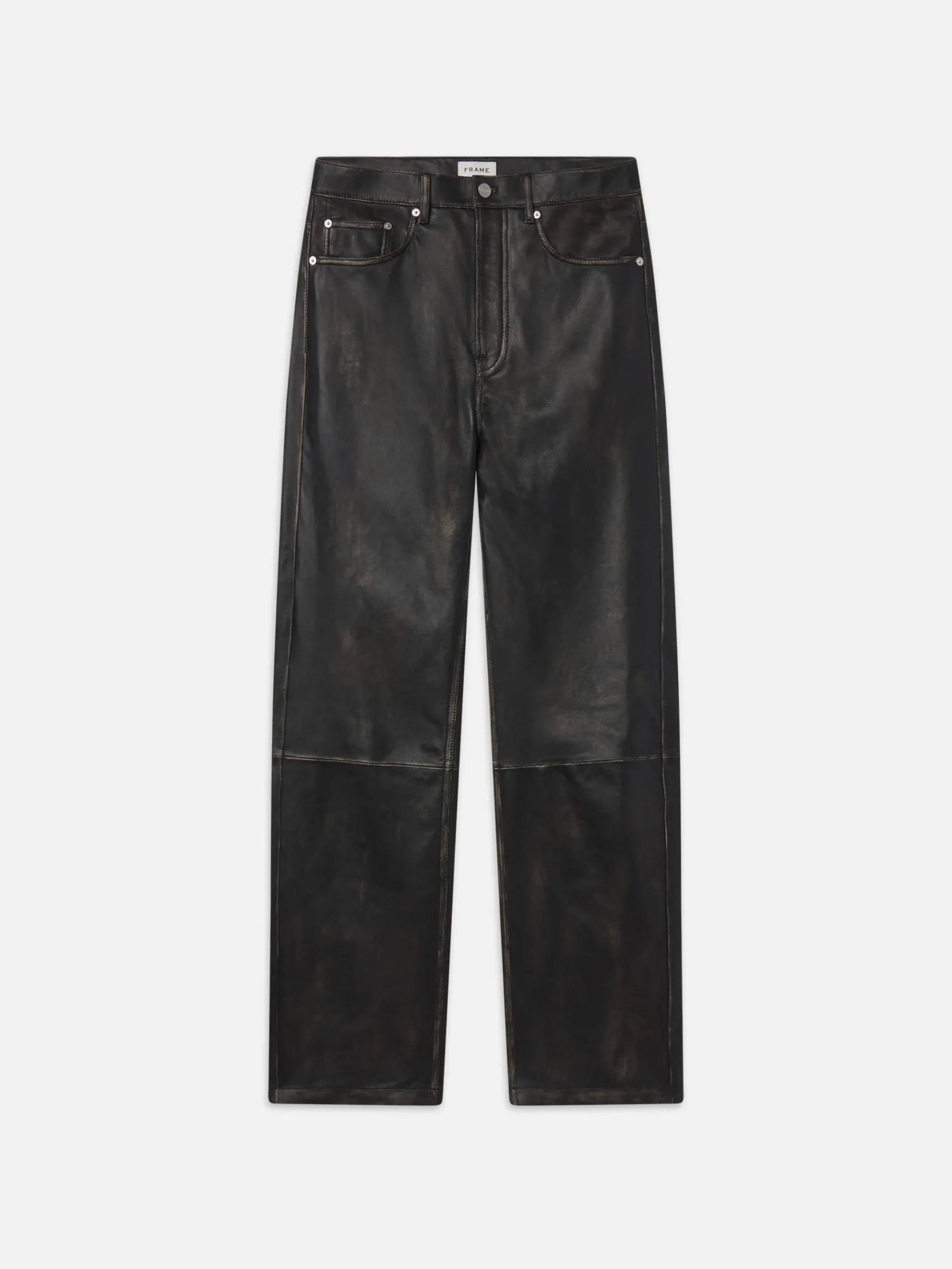FRAME Washed Leather Pant Trousers in Black Washed