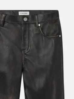 FRAME Washed Leather Pant Trousers in Black Washed