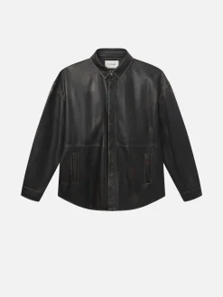 FRAME Washed Leather Shirt in Black Washed